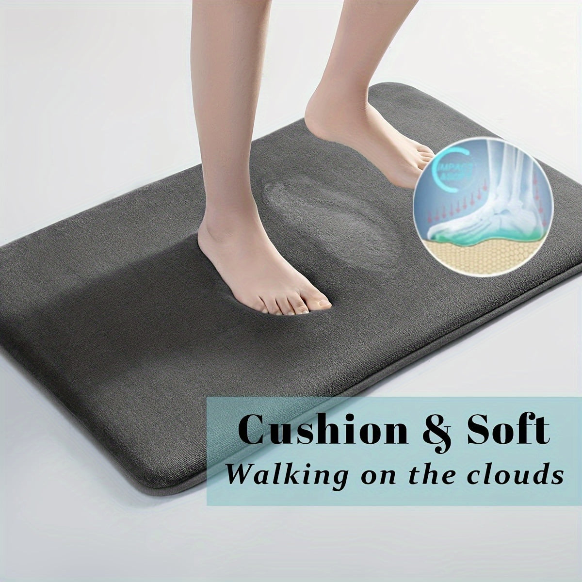 Ultra-Soft Memory Foam Bath Mat 39.88x59.94cm Non-Slip Absorbent Quick Dry