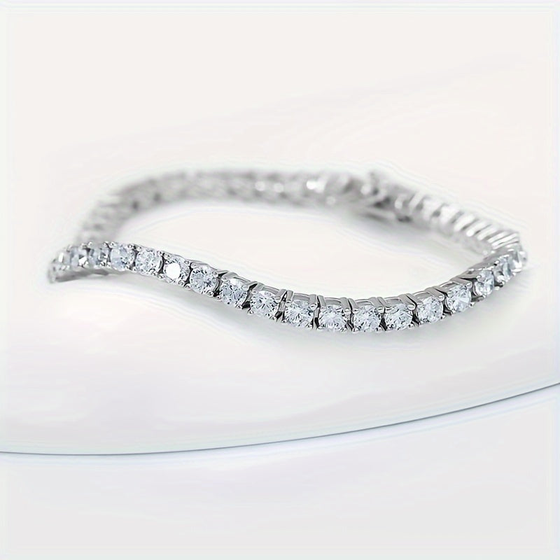 Women's Mozambique Stone Tennis Bracelet 10.5-14 Carat Lab-Created Simulated Diamond 18K White Gold Plated Sterling Silver