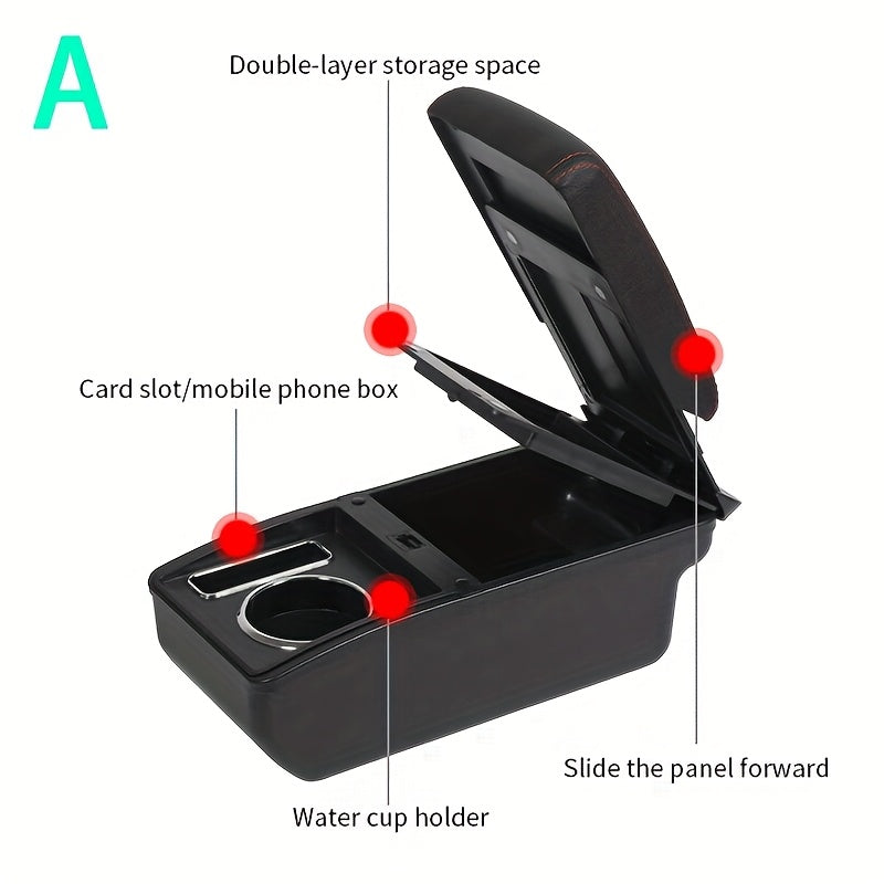 Car Armrest Box Black ABS Double-Layer Storage Cup Holder for Cars