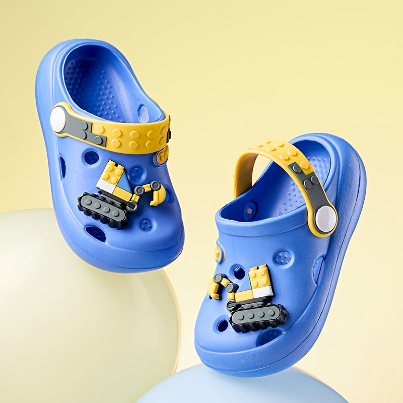 Детские летние сандалии для мальчиков и девочек, мультяшный экскаватор, пляжные туфли, легкий EVA, повседневные сабо