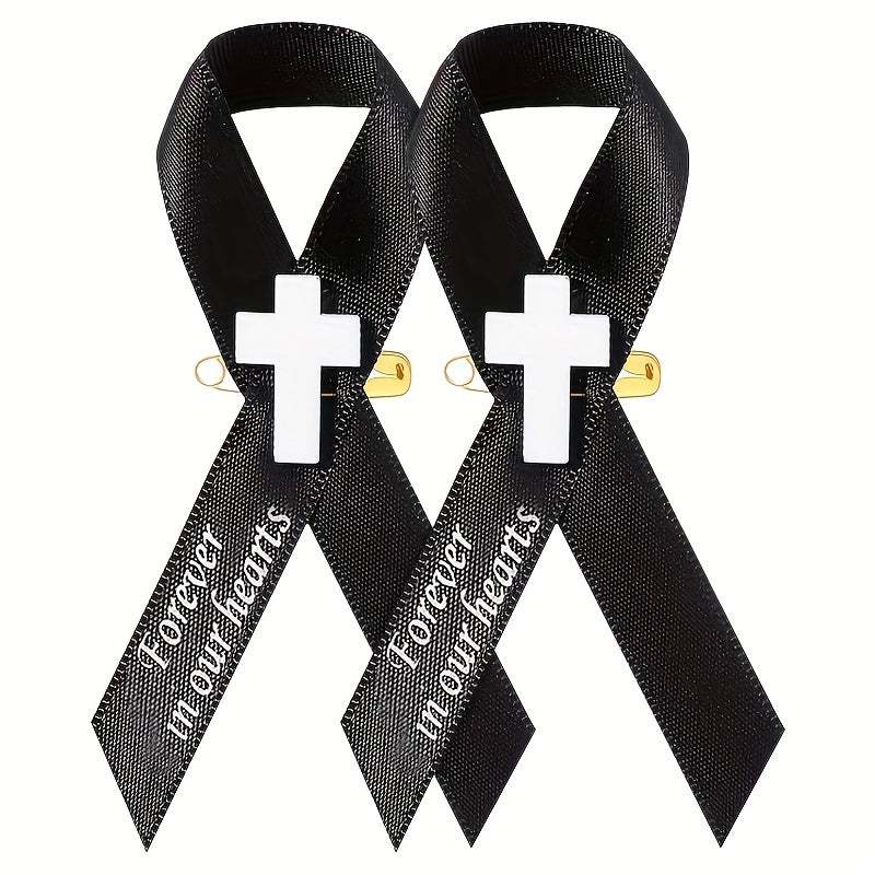 100 piezas de alfileres de cinta funeraria, cruces, pins conmemorativos, broches para servicios de duelo y conmemoración