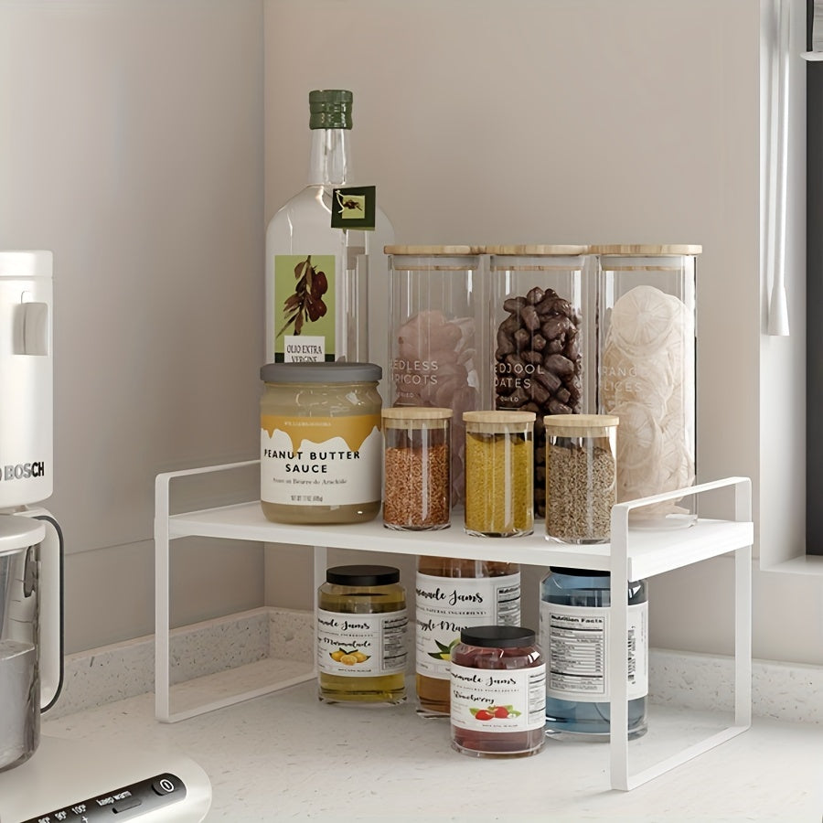 Estante de doble capa para armario de cocina, acero al carbono, almacenamiento en ABS para frascos de condimentos, cuencos