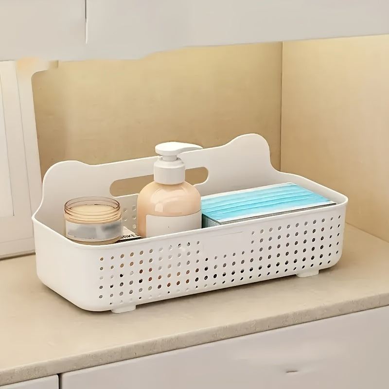 Wall-Mounted Plastic Storage Basket Adhesive Kitchen Bathroom Organizer
