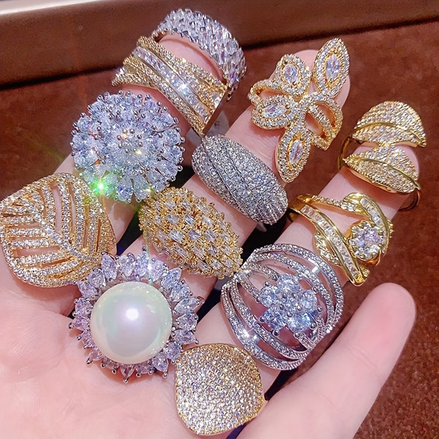 Women’s Heart-Shaped Ring Set with Synthetic Zirconia Copper Design for Weddings and Parties