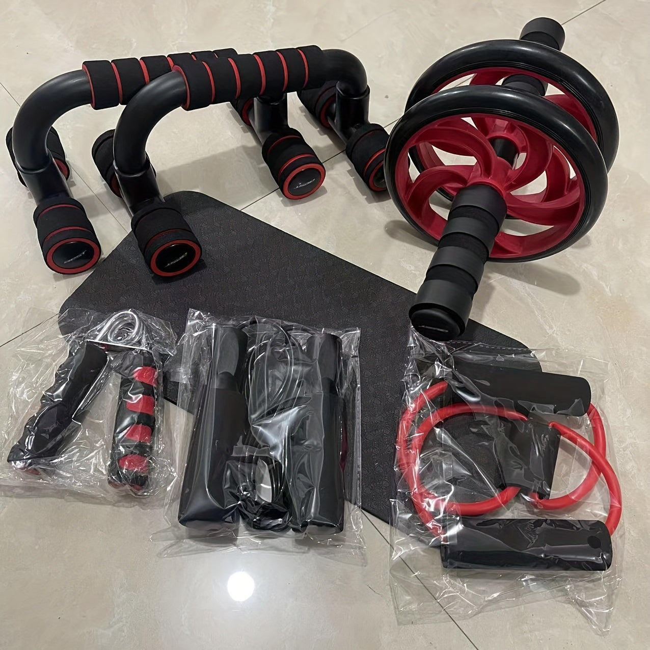 7-Piece Ab Workout Set for Core Strength Muscle Building and Fat Burning Black