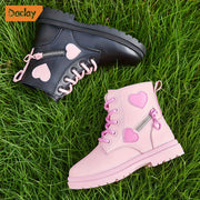 Girls Heart Pattern Casual Boots Lightweight Non-slip Fall Winter