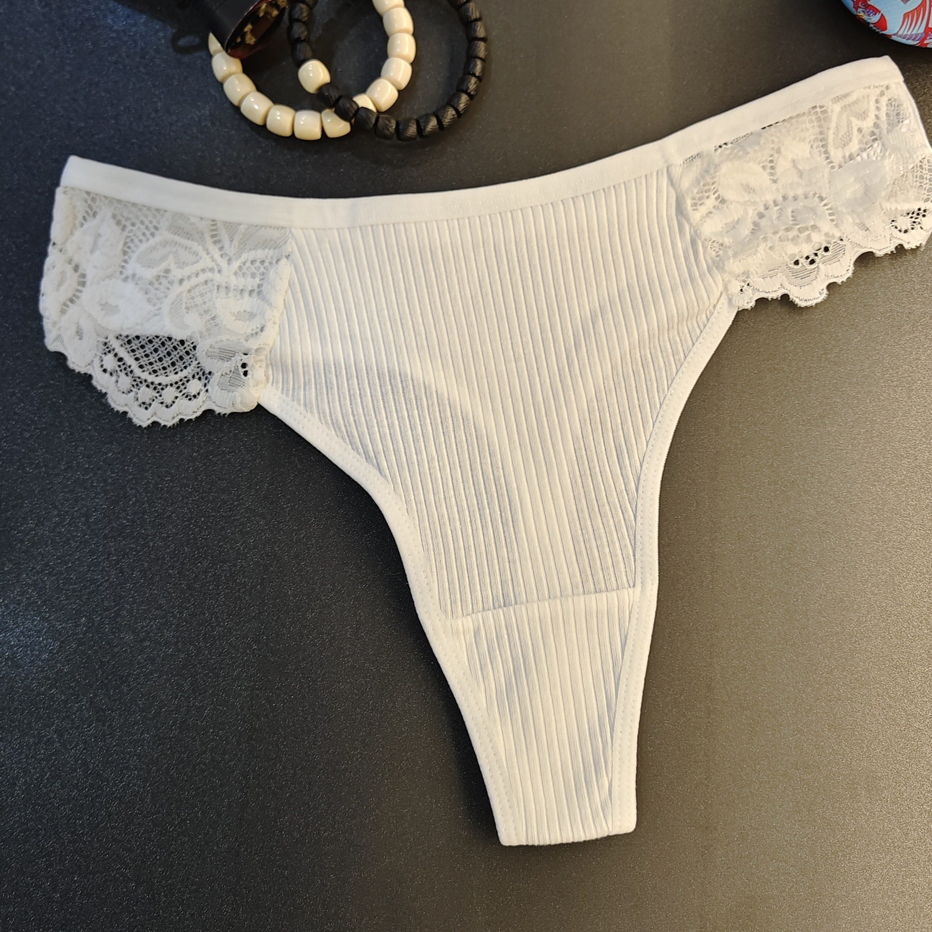 Women's Lace Ribbed Low-Rise Thongs Sexy Lingerie