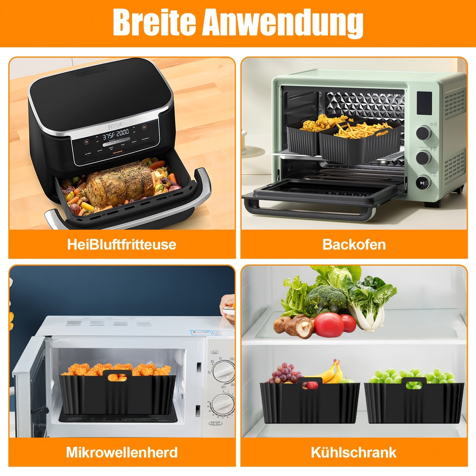 Ninja Foodi Flexdrawer 10.4L Silikonli Issiq Havo Qovurish uchun Aksesuarlar AF500EU modeliga mos keladi, 1 ta 10.4L va 2 ta 5.2L qovurish uchun Ninja Hot Air Fryer uchun.