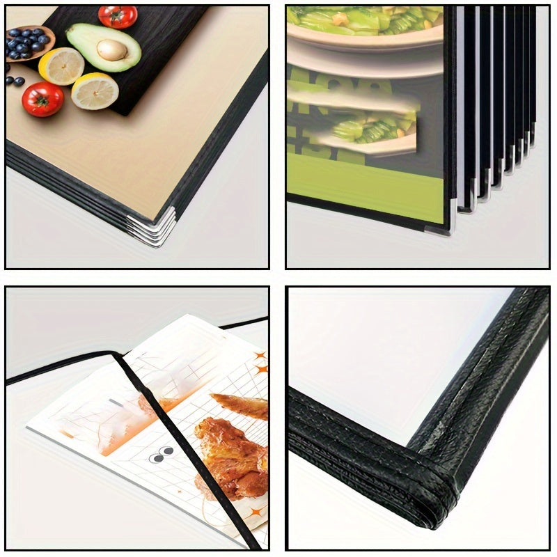 Set of 4 A4 Leather Menu Display Books with Transparent Loose-Leaf Pages for Restaurants