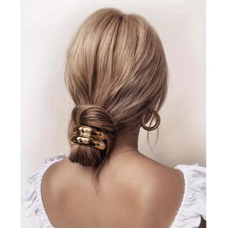 Set of 3 Gold Alloy Hair Ties for Women and Girls Minimalist Ponytail Holders