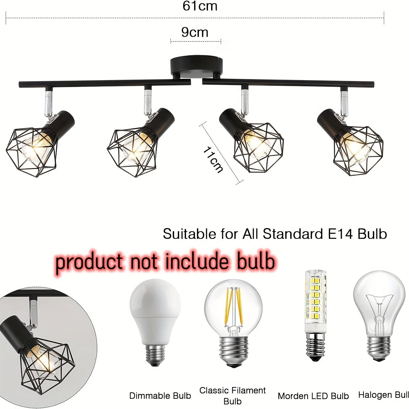 Black Metal Cage Ceiling Light for Bedroom Living Room Dining Room Corridor Rustic Style Adjustable Direction