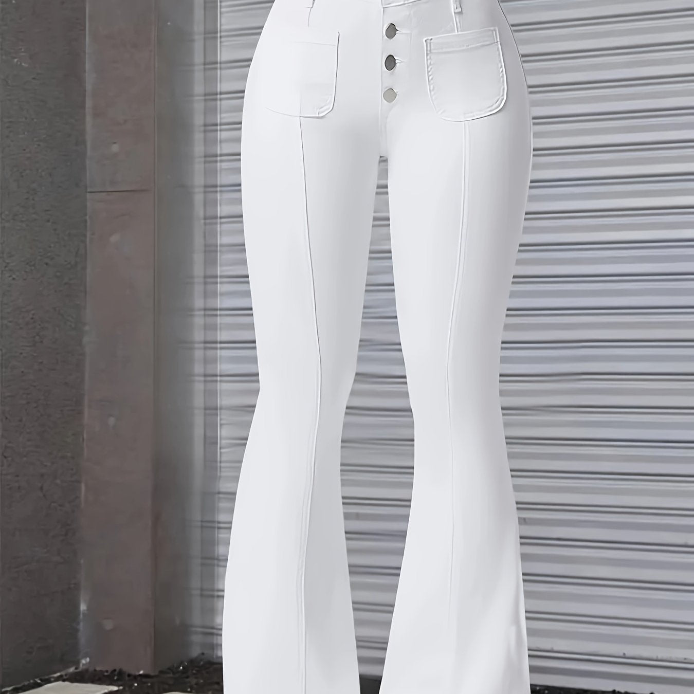 Women's Plus Size Flare Jeans White Long-Length Stretchy Casual Pants