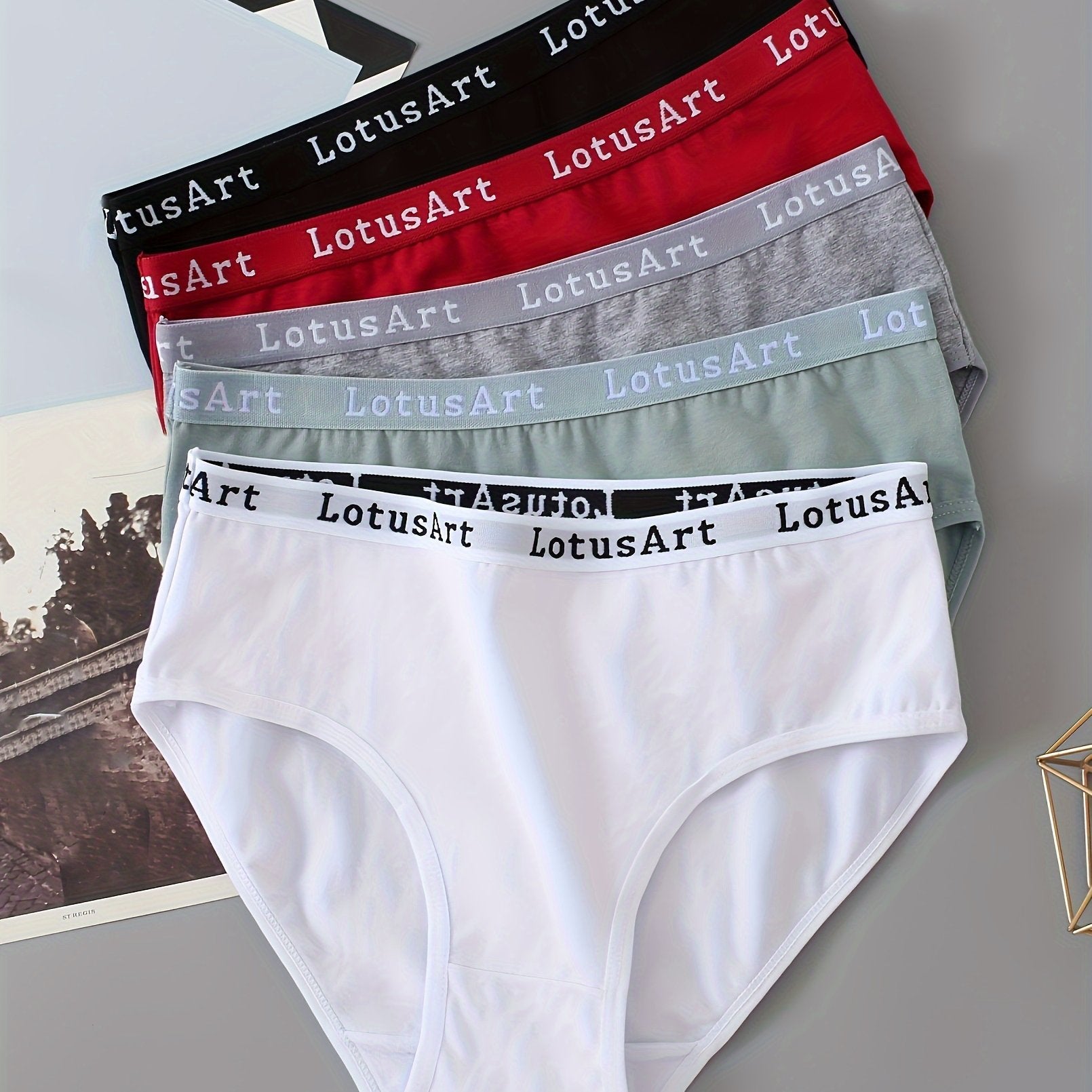 Set of 5 Women's Cotton Mid-Rise Letter Tape Sports Briefs Underwear