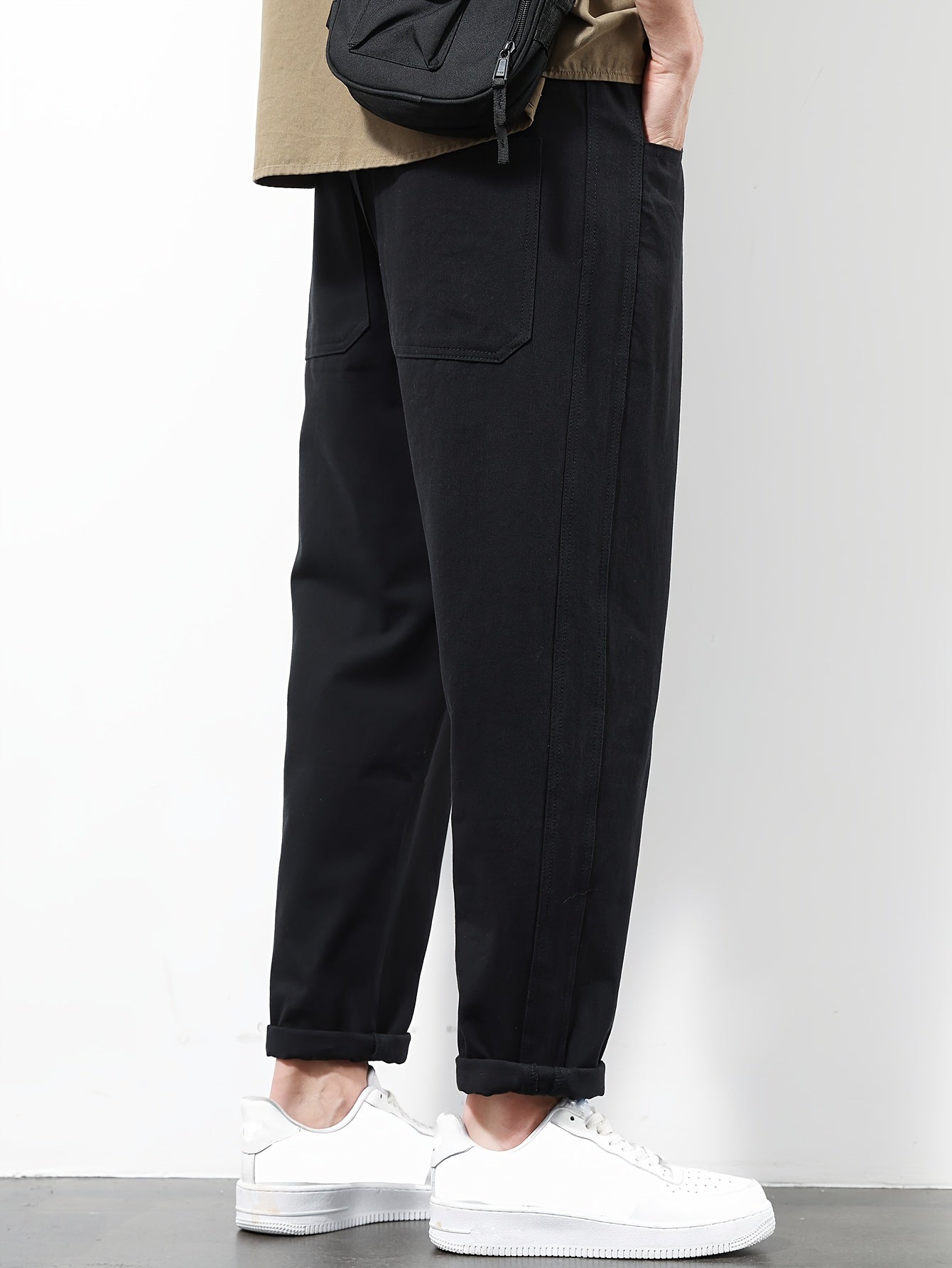 Men's Cotton Loose Fit Casual Pants with Pockets for Outdoor Activities