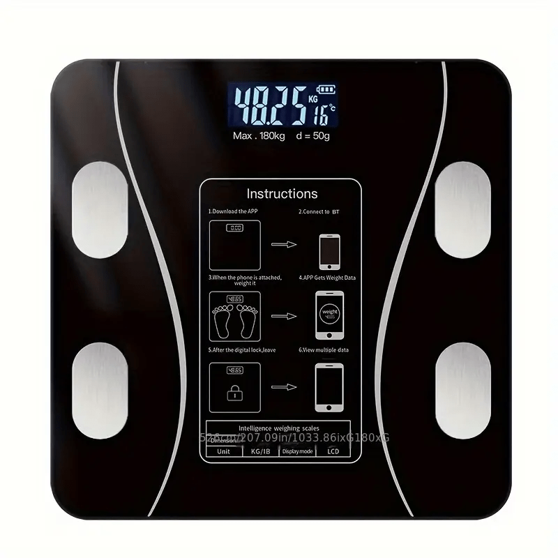 Wireless Body Weight Scale LCD Display Body Monitoring App Sync Temperature Battery Operated