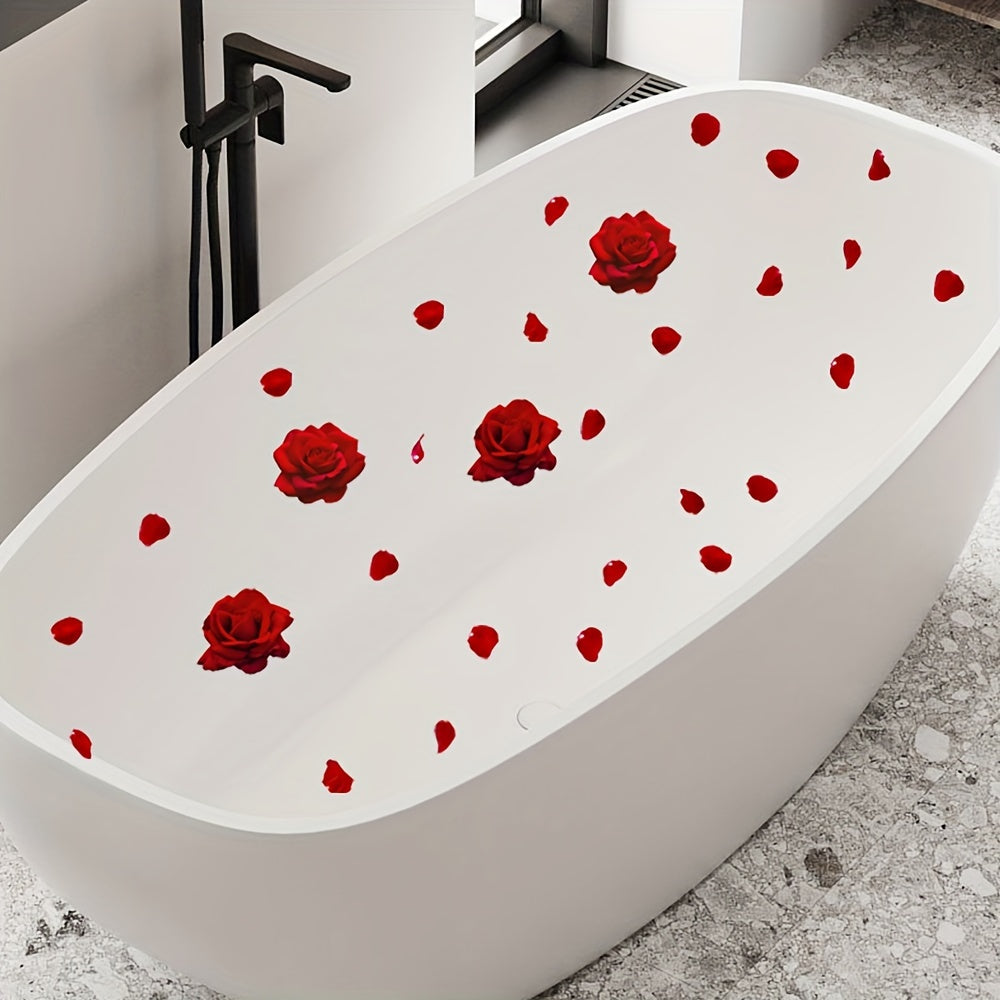 6pcs Rose Petal Pattern Bathtub Appliques for Valentine's Day Home Decor