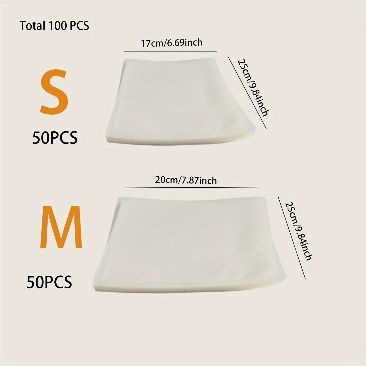 100-piece set of vacuum food storage bags in 3 sizes for food storage, cooking, and fresh-keeping. Ideal for packaging, kitchen use, and vacuum sealers.