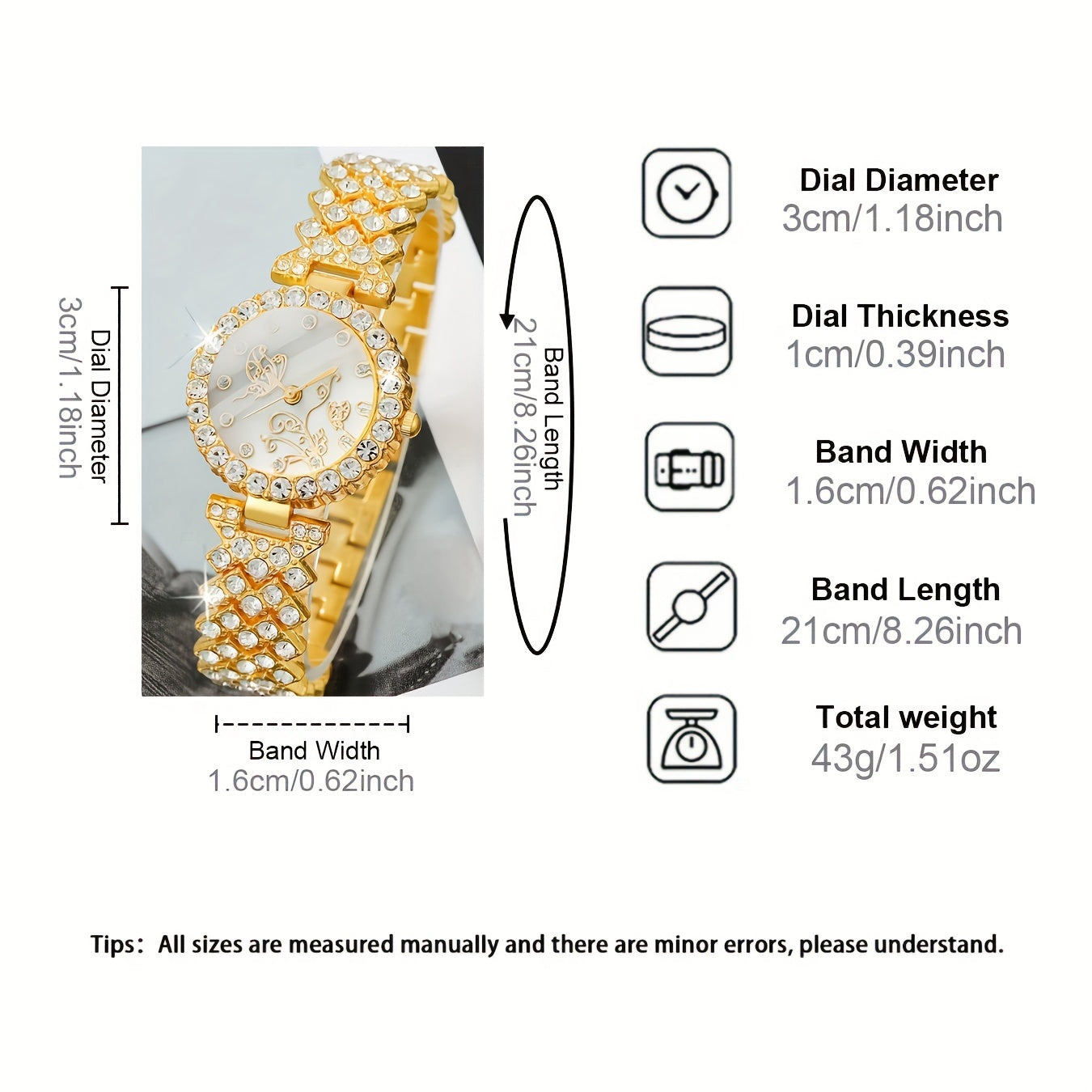 5-qismli ayollar uchun soat va zargarlik to'plami, kvarts harakati, analog dumaloq ko'rsatkich, kristall aksentli qotishma tasma, ona uchun sovg'a to'plami