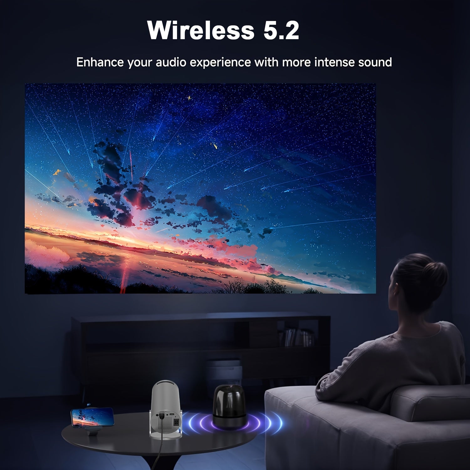 Mini simsiz HD portativ proyektor avtomatik diqqat va masofadan boshqarish bilan