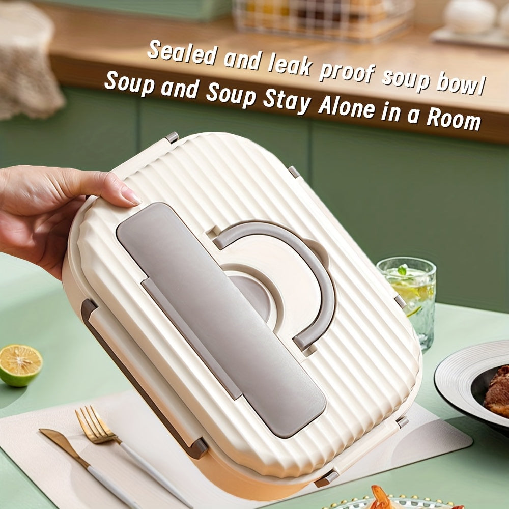 Stainless steel lunch box with compartments microwave water safe includes soup bowls utensils