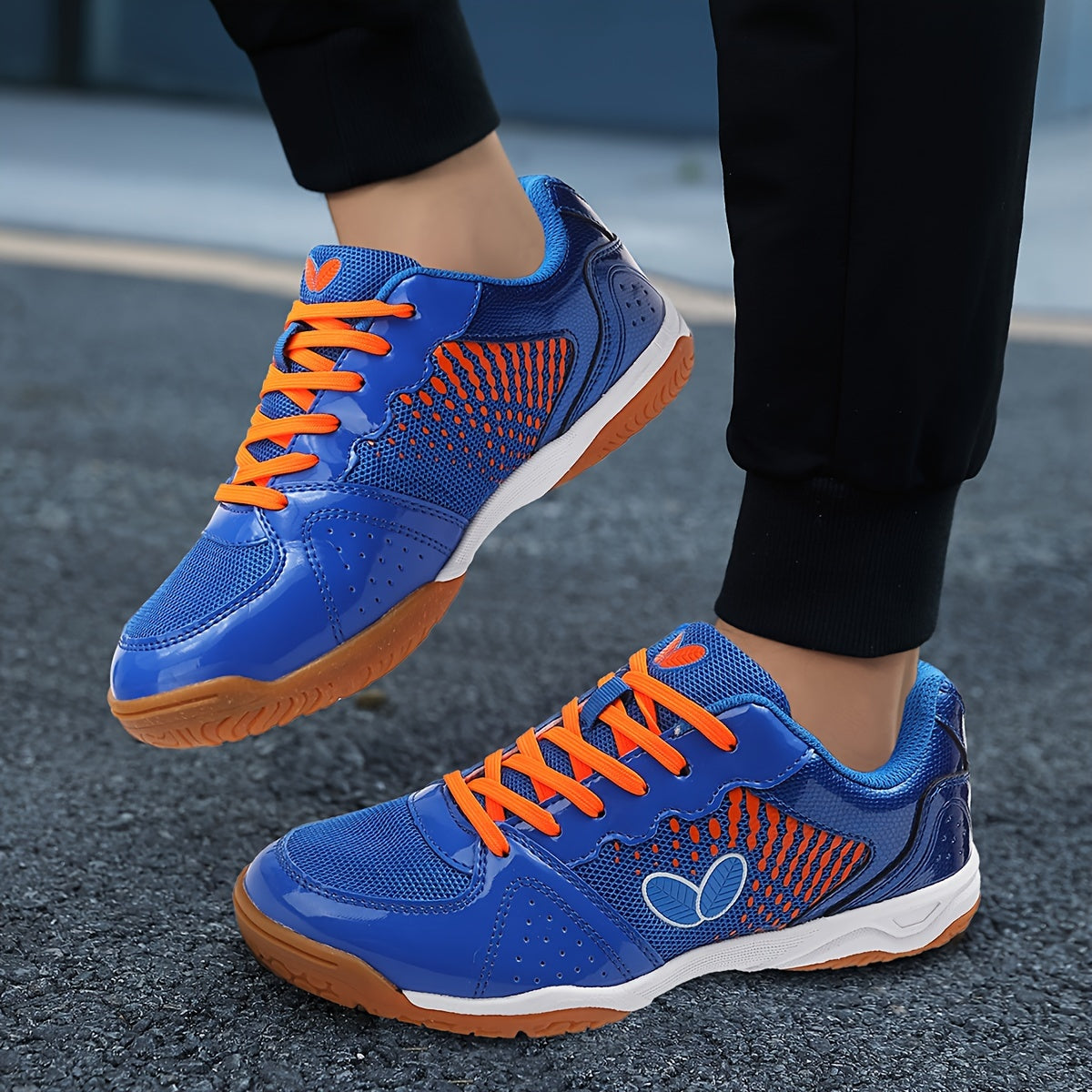Blue and Orange Breathable Sports Shoes for Badminton and Table Tennis All-Season Lightweight Durable Sole