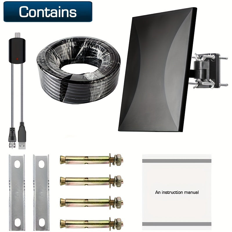 150+ mil masofaga ega, 4K/1080P qo‘llab-quvvatlaydigan va oson o‘rnatiladigan yuqori aniqlikdagi ochiq TV antennasi. Yuqori kuchlanishli amplifikatör va 10.06 metrli koaksial kabelni o‘z ichiga oladi.