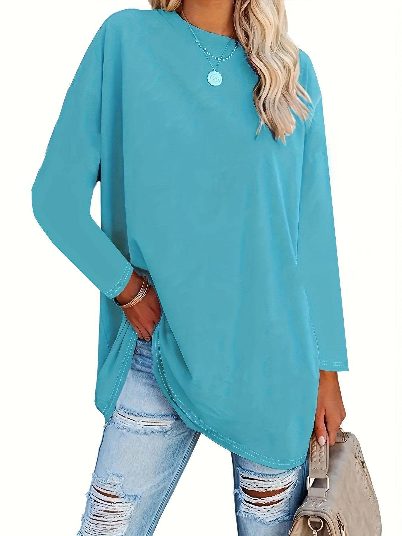 Plus Size Women's Long Sleeve Pullover Top Soft Stretchy Relaxed Fit Autumn Winter