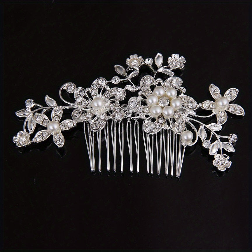 Faux Pearl and Crystal Hair Comb Wedding Bridal Hair Accessory Flower Headpiece