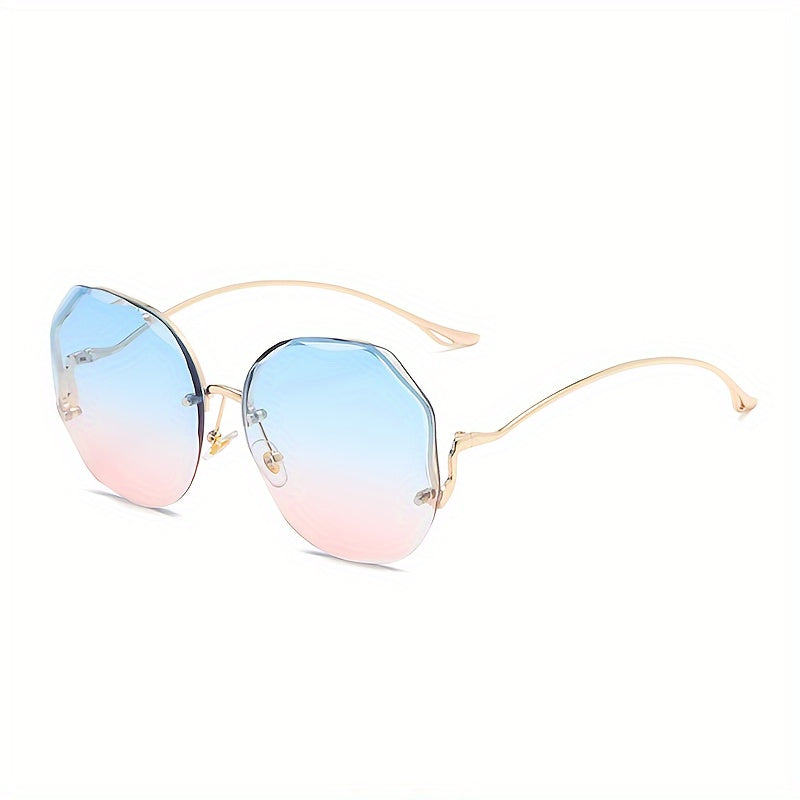 Unisex Fashion Glasses Thin Metal Semi-Rimless Color Block Ombre Lens