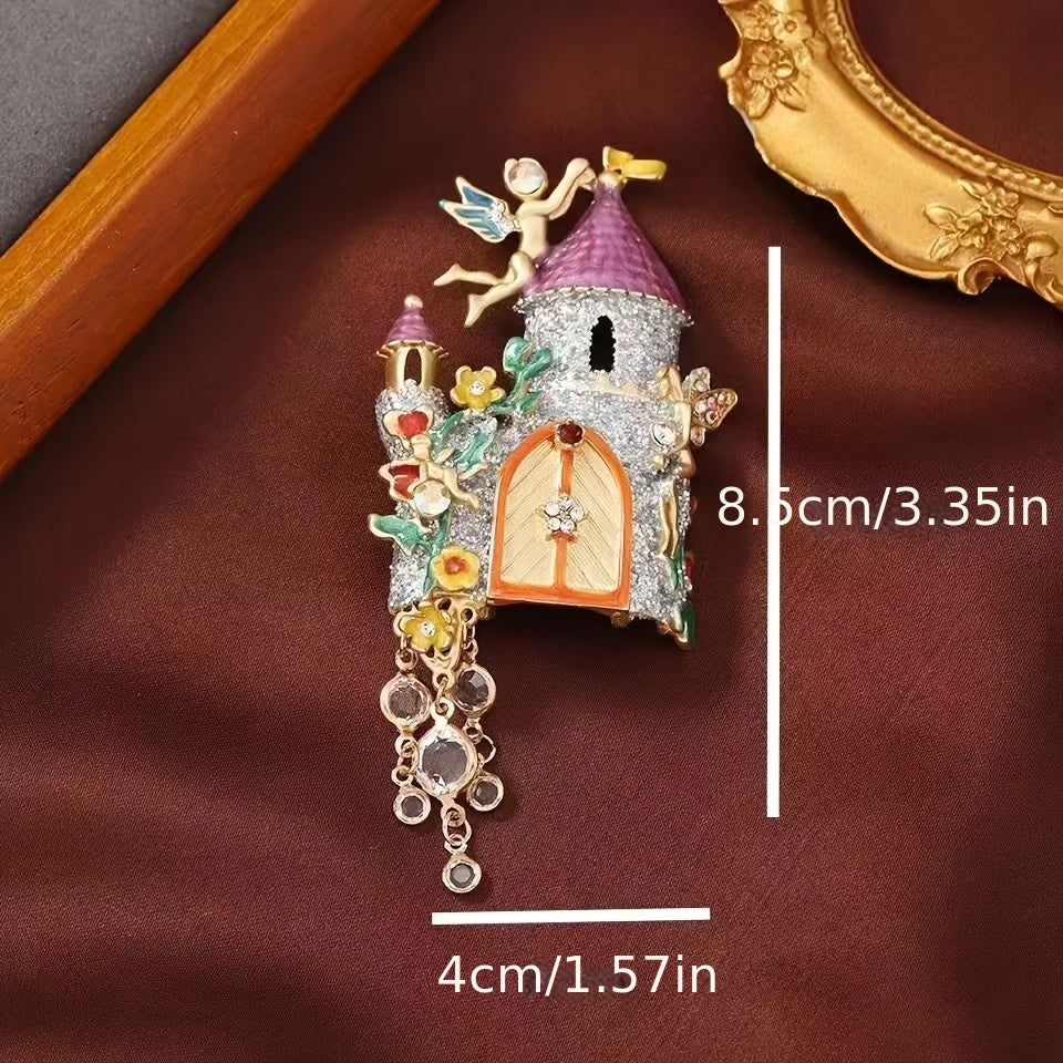 Vintage Fairy Tale Castle Tassel Brooch Pin for Clothing Accessories