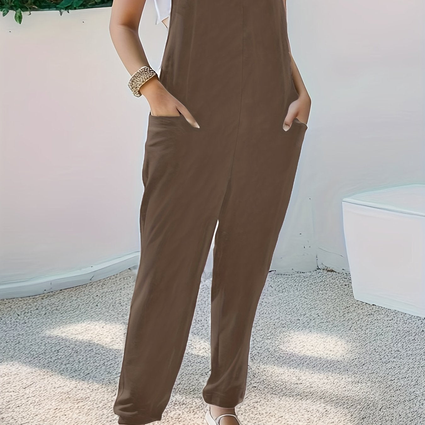 Plus Size Women's Trendy Pocket Suspender Pants with Back Strap