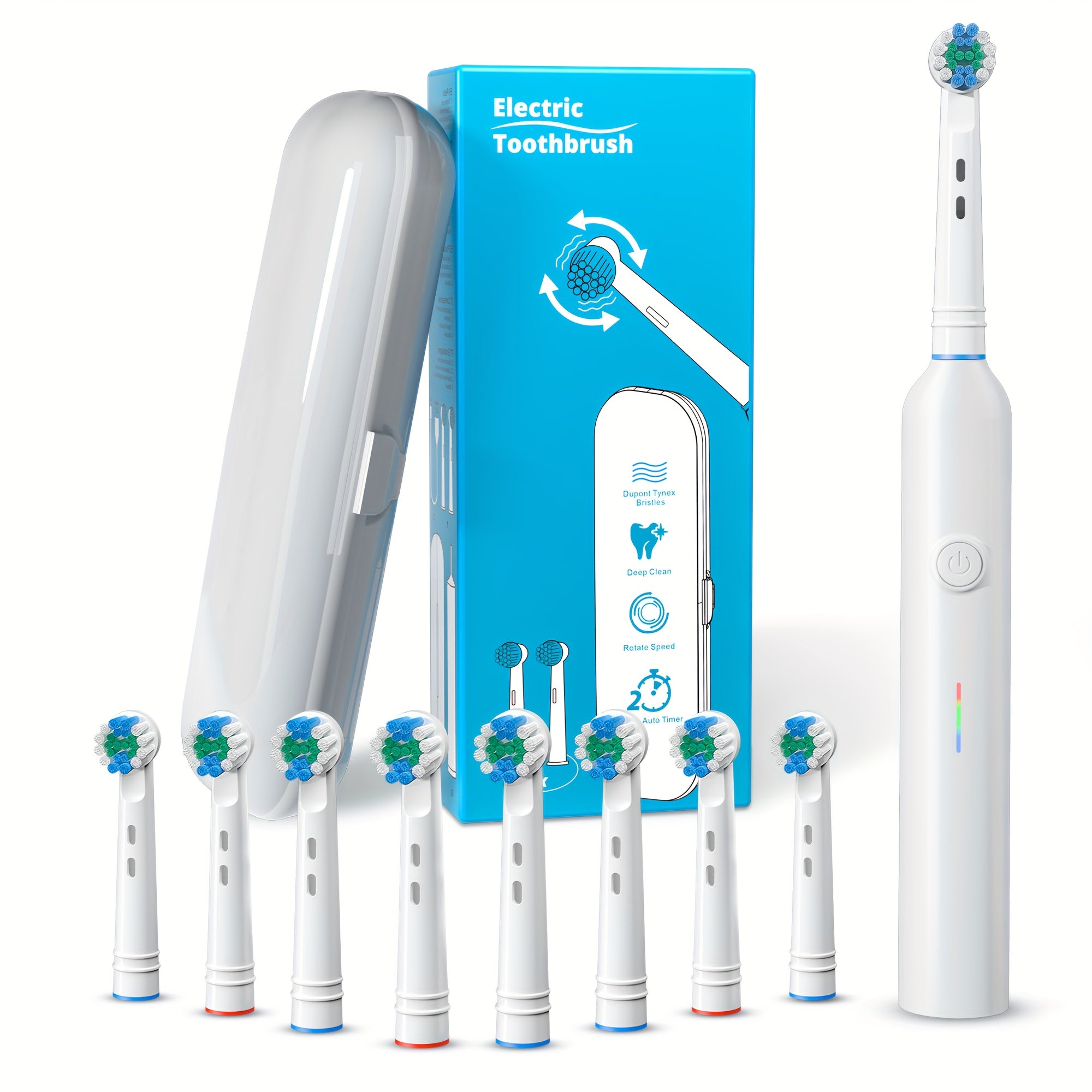 8 ta almashtiriladigan bosh va sayohat qutisi bilan elektr tish cho'tkasi