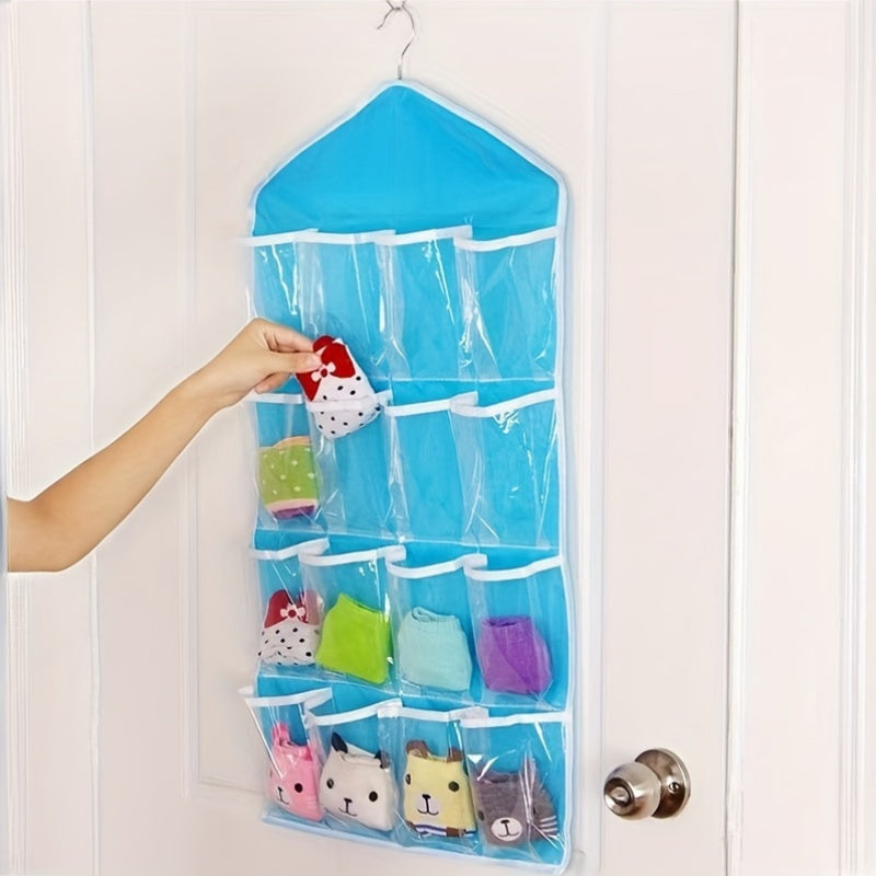 Set of 3 Hanging Storage Bags with 16 Pockets for Socks Underwear and Accessories Space-Saving Wardrobe Organizer