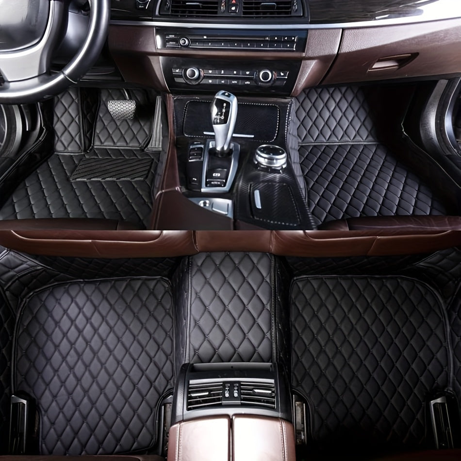 Custom Car Floor Mats Faux Leather Black Red Stitching for Model 3