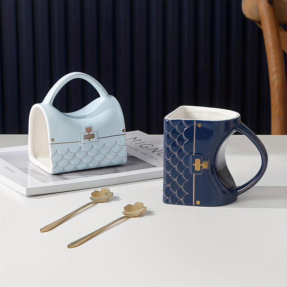 Ceramic Handbag-Shaped Coffee Mug with Spoon for Home and Office Use