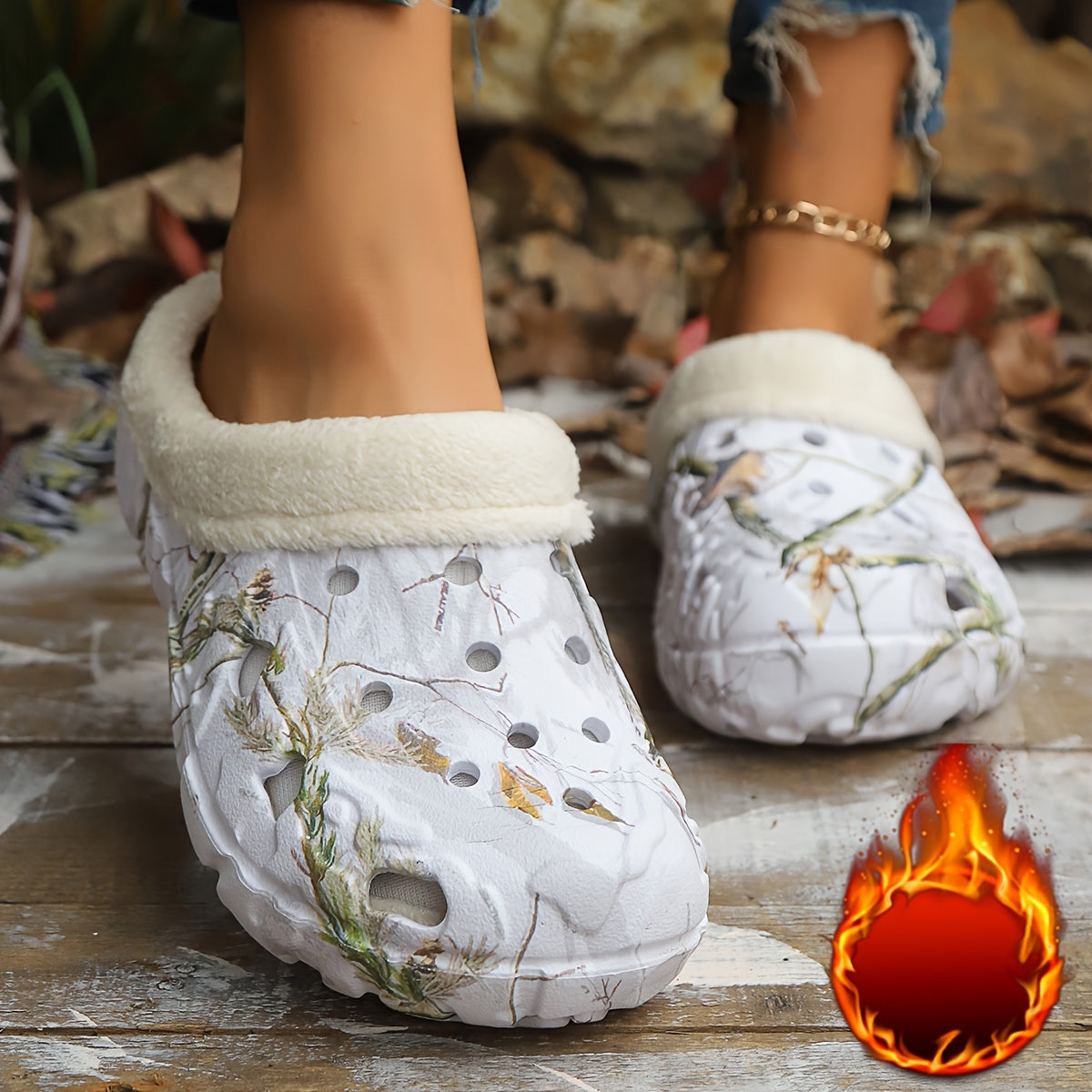 Women's Camouflage EVA Slip-On Shoes with Plush Faux Fur Indoor Outdoor