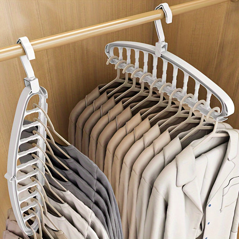 Pack de 2 perchas de plástico blancas para ropa y suéteres, organizador de armario que ahorra espacio