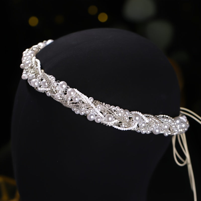 Women's Bridal Crystal Faux Pearl Tiara Headband Wedding Hair Accessories Rhinestone Vine Band