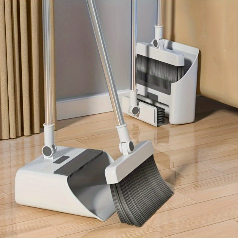3-in-1 Foldable Broom and Dustpan Set with Unflagged Bristle Sweep Brush for Multi-Surface Cleaning