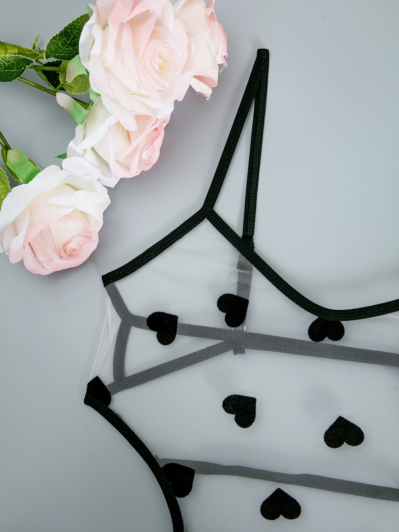 Body de malla para mujer negro y blanco con lunares, transparente, de talle alto y con aberturas