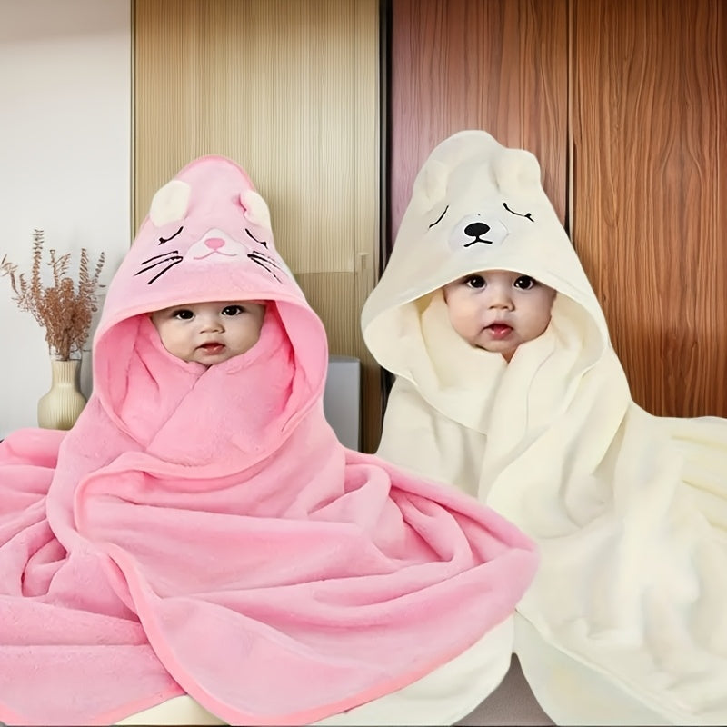 Kids Bath Towels Set 2 Soft Absorbent Cartoon Design for Boys Girls Gray White Pink Blue