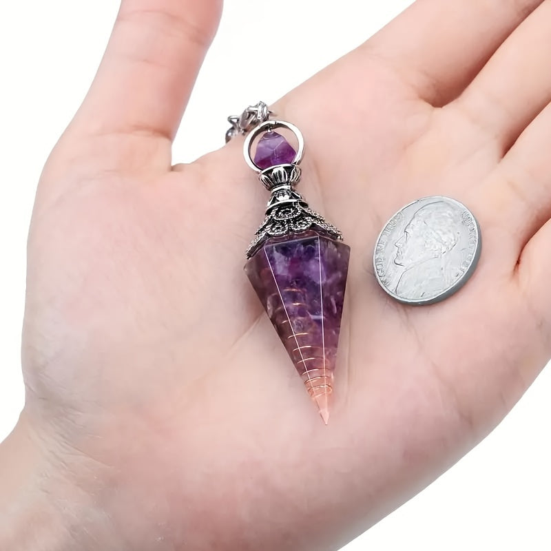 Tabiiy Kristalli va Hexagonal Rezina Taşli Amethyst Dowsing Pendulu
