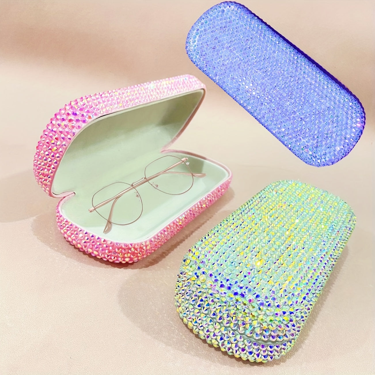 Stylish Faux Leather Glasses Case with Sparkling Diamond Embellishments