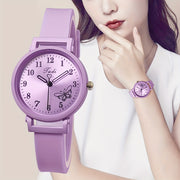 Women's Quartz Watch with Colorful Butterfly Design and Silicone Band