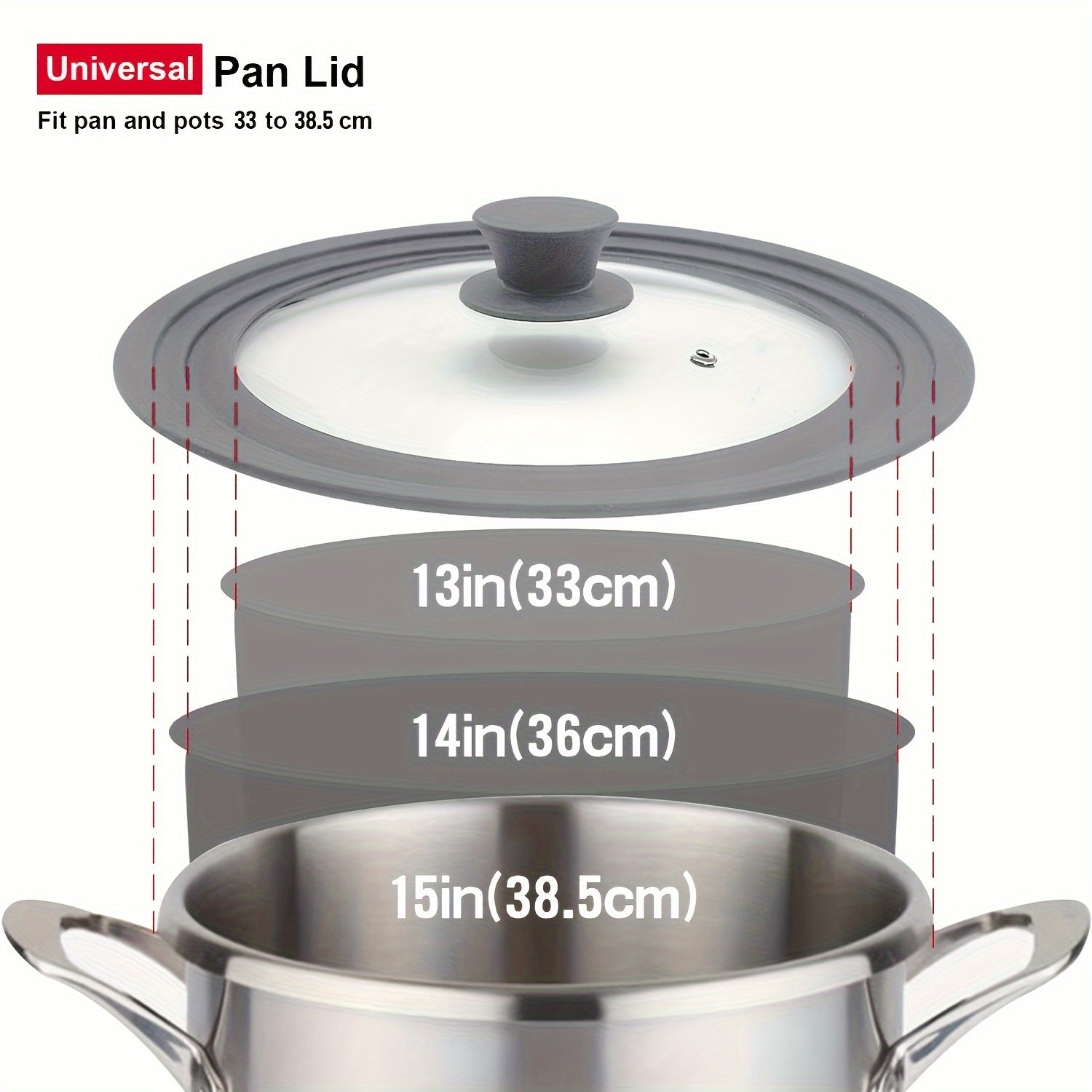 Silicone Edge Pot Lid 33-38cm BPA-Free Tempered Glass Red Grey