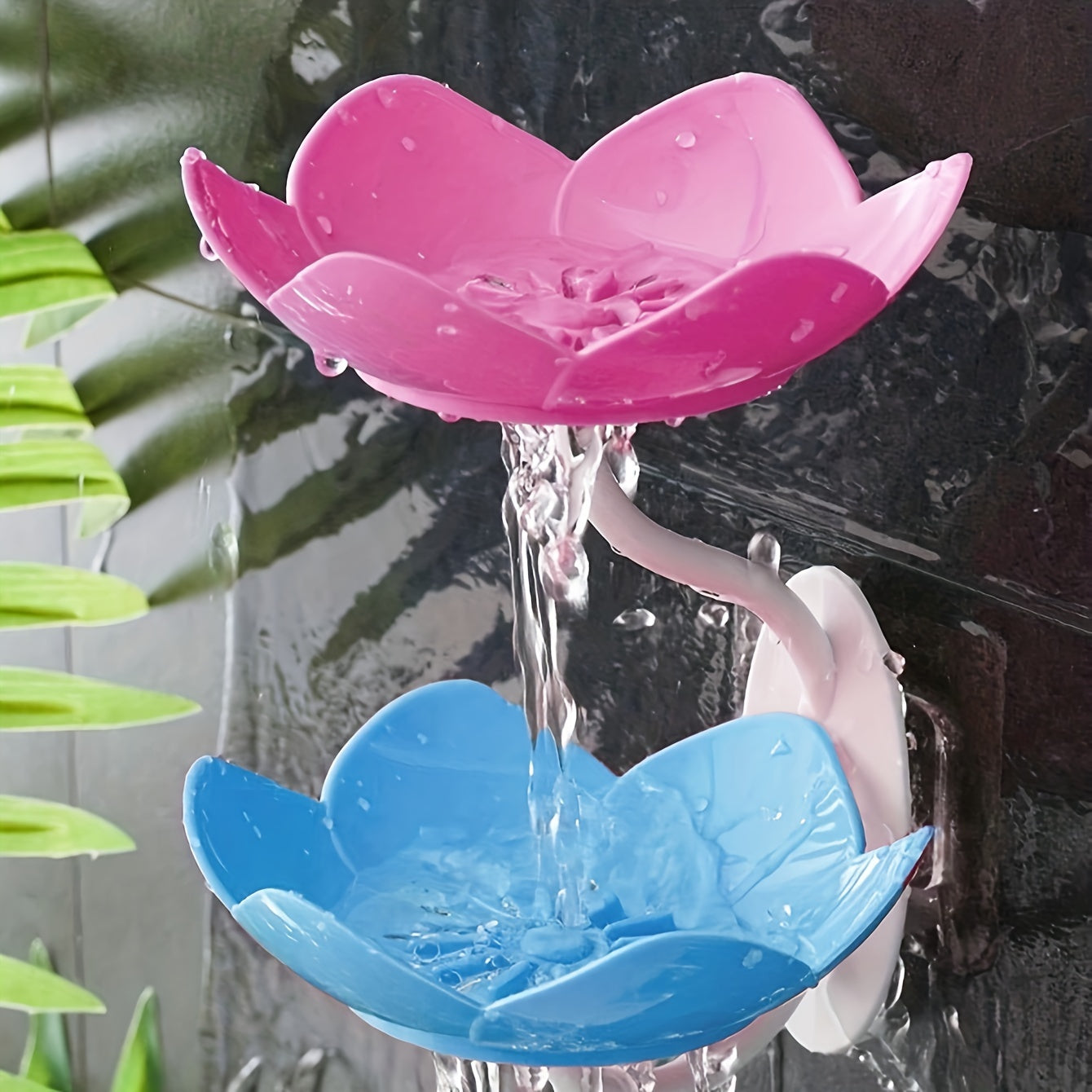 Dispensador de jabón de pared en forma de flor de loto con doble capa para baño o cocina