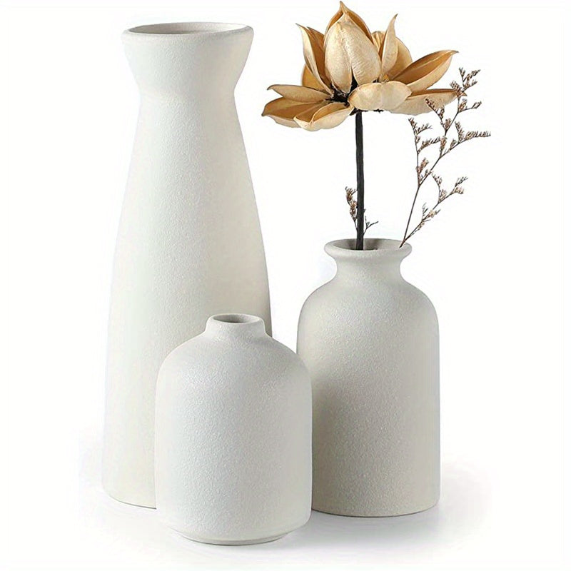Set of Three Ceramic Vases for Home Decor in Various Sizes