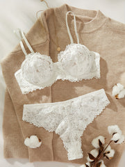 Women's Lingerie Set Satin Lace Bra and Panty Pack of 2