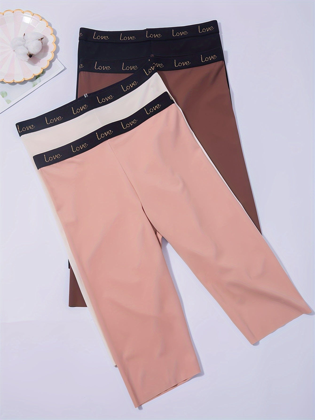 Women's Seamless Shaping Shorts High Support Stretch Comfort Letter Detail 4 Pack