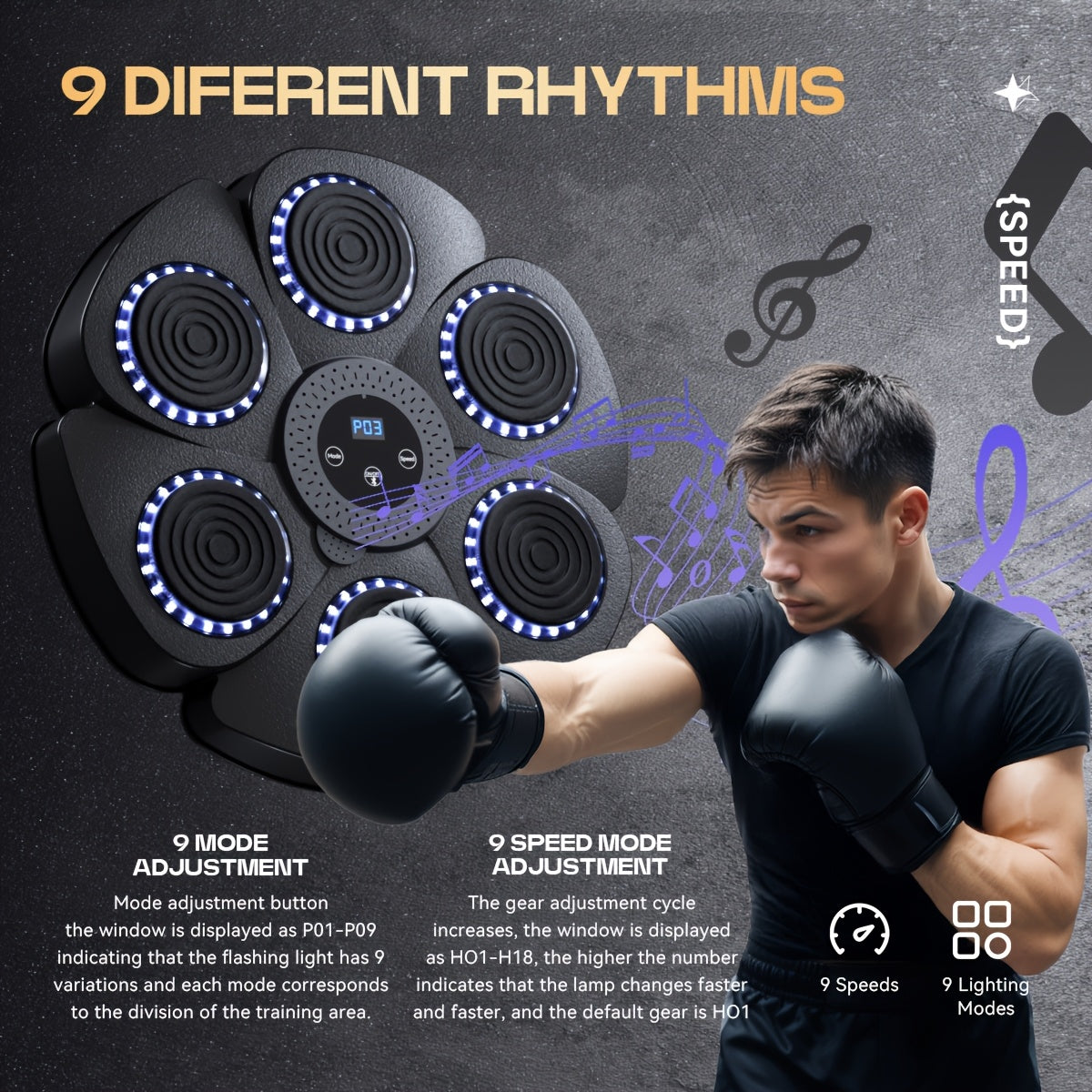 Wall-Mounted Smart Music Boxing Machine for Home Fitness Black